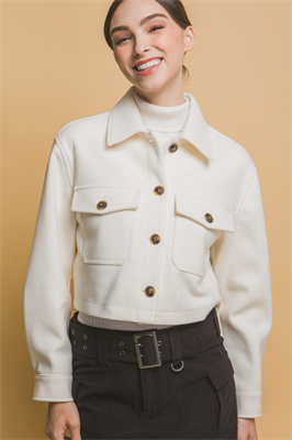 JQ Fleece Cropped Button-Down Shacket