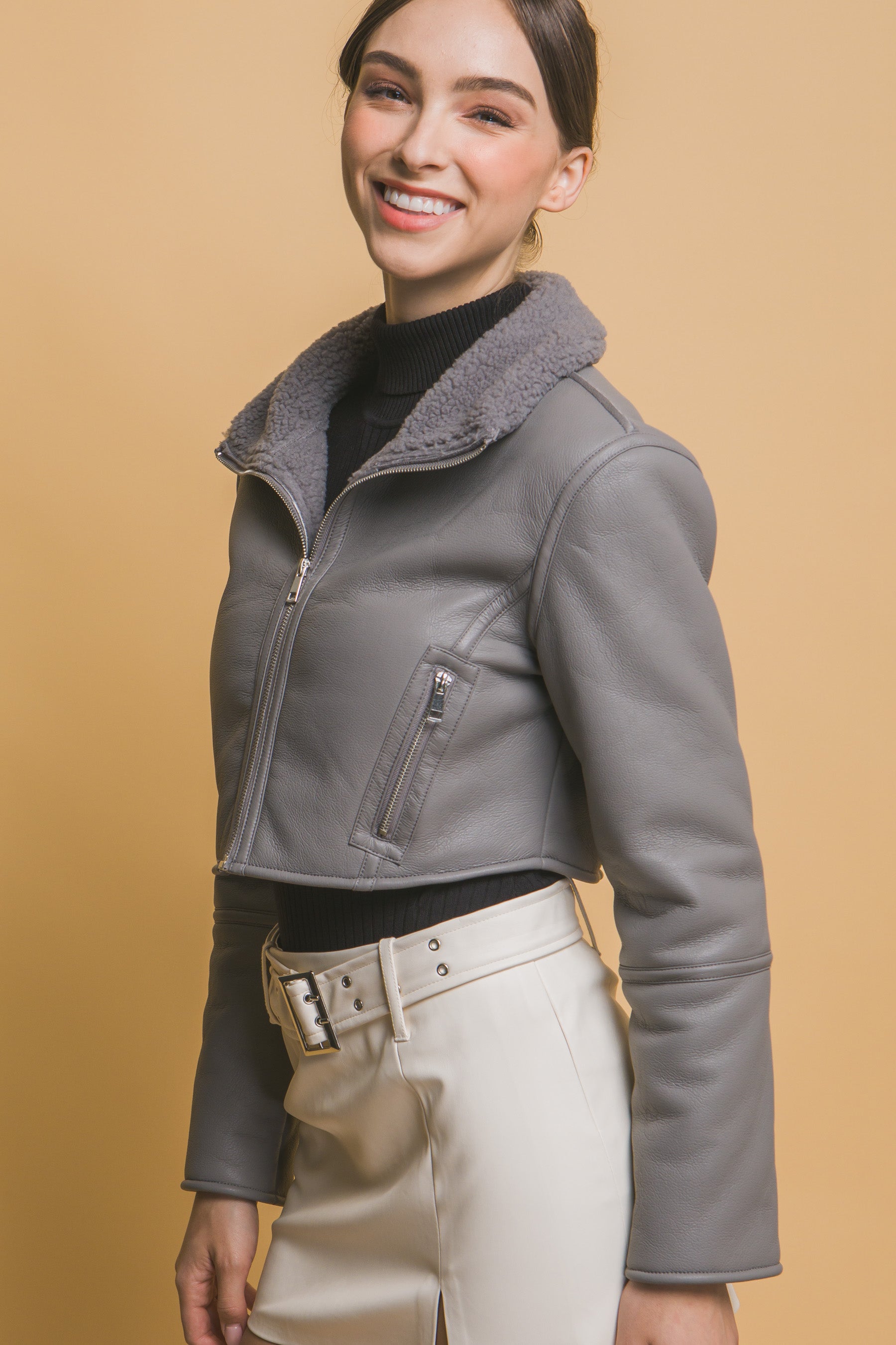 Shearling Leather Cropped Jacket