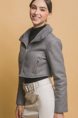 Shearling Leather Cropped Jacket
